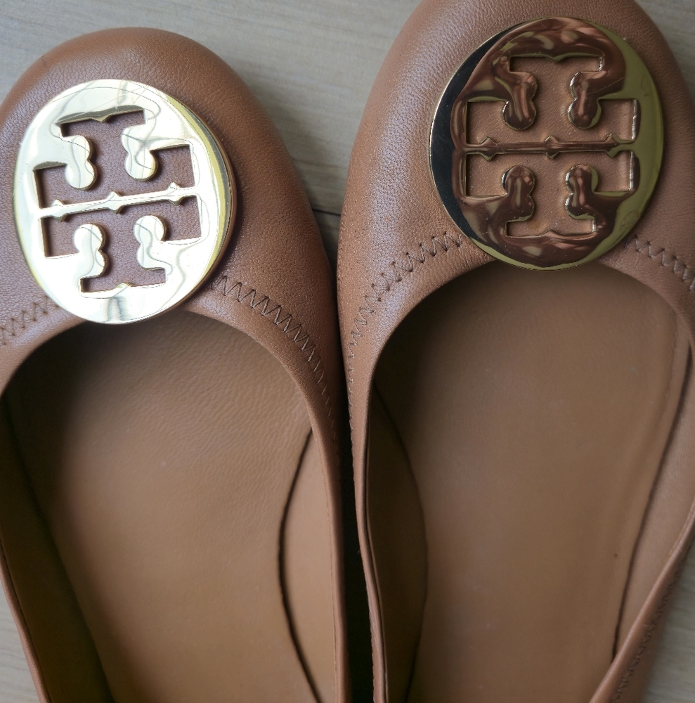 Tory Burch Brown Flats with Signature Medallion